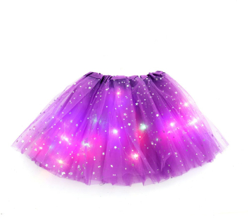 Fusta LED pentru Copii Flippy Tutu de Balet pentru Fetite cu Luminite Multicolore Incorporate Model Stelute 30 cm Lungime Mov 