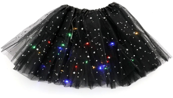 Fusta LED pentru Copii Flippy Tutu de Balet pentru Fetite cu Luminite Multicolore Incorporate Model Stelute 30 cm Lungime Negru 