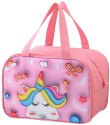 Geanta Frigorifica Flippy cu Desene Animat 3D Portabila pentru Copii de Pranz din Panza Oxford 27.5x18x20 cm Model Unicorn Roz 