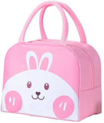 Geanta Frigorifica Flippy cu Desene Animat Portabila pentru Copii de Pranz din Panza Oxford 22x14x19 cm Model Iepuras Roz 