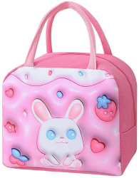Geanta Frigorifica Flippy cu Desene Animate 3D Portabila pentru Copii de Pranz din Panza Oxford 23x13x19 cm Model Iepuras Roz 
