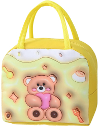 Geanta Frigorifica Flippy cu Desene Animate 3D Portabila pentru Copii de Pranz din Panza Oxford 23x13x19 cm Model Ursulet Galben 