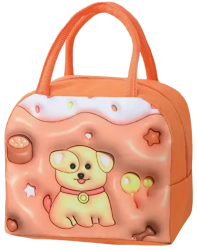 Geanta Frigorifica Flippy cu Desene Animate 3D Portabila pentru Copii de Pranz din Panza Oxford 23x13x19 cm Model Catelus Maro 