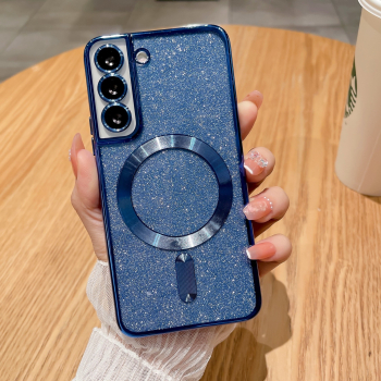 Husa de Protectie 2 in 1 Flippy pentru Samsung Galaxy S23 Ultra Glitter Chrome Magsafe din TPU Magnetica cu Protectie Lentila Albastr 