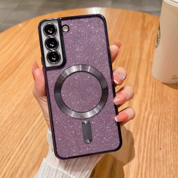 Husa de Protectie 2 in 1 Flippy pentru Samsung Galaxy S24 Glitter Chrome Magsafe din TPU Magnetica cu Protectie Lentila Mov 