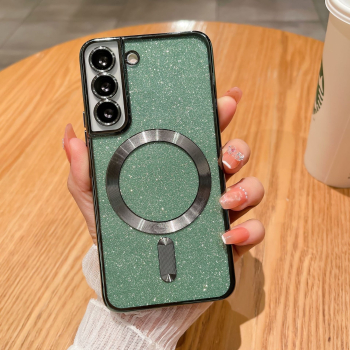 Husa de Protectie 2 in 1 Flippy pentru Samsung Galaxy S24 Glitter Chrome Magsafe din TPU Magnetica cu Protectie Lentila Verde 