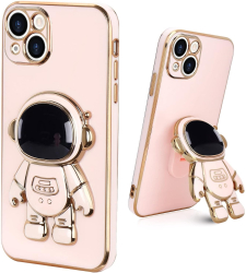 Husa de Protectie TPU 2in1 Flippy pentru Apple iPhone 15 Plus Astronaut cu Suport Antisoc Rezistenta la Impact Protectie Camera Roz 