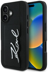 Husa iPhone 16 - Karl Lagerfeld Hardcase Leather Cardslot KLHCP16SPGPVKSK - Metal Signature 