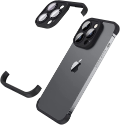 Husa Metalica Edgeless Compatibila cu iPhone 15 Pro Flippy Protectie pentru Colturi si Camera Aliaj Antisoc Antizgariere Negru Metaliz 