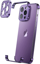 Husa Metalica Edgeless Compatibila cu iPhone 16 Flippy Protectie pentru Colturi si Camera Aliaj Aluminiu Antisoc Antizgariere Mov 