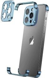 Husa Metalica Edgeless Compatibila cu iPhone 16 Flippy Protectie pentru Colturi si Camera Aliaj Aluminiu Antisoc Antizgariere Albastru 