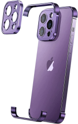 Husa Metalica Edgeless Compatibila cu iPhone 16 Plus Flippy Protectie pentru Colturi si Camera Aliaj Aluminiu Antisoc Antizgariere Mov 