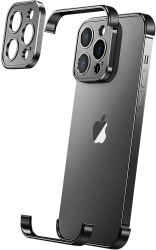 Husa Metalica Edgeless Compatibila cu iPhone 16 Plus Flippy Protectie pentru Colturi si Camera Aliaj Aluminiu Antisoc Antizgariere Neg 