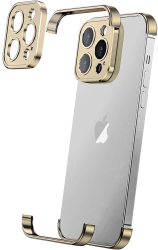 Husa Metalica Edgeless Compatibila cu iPhone 16 Pro Flippy Protectie pentru Colturi si Camera Aliaj Aluminiu Antisoc Antizgariere Auri 