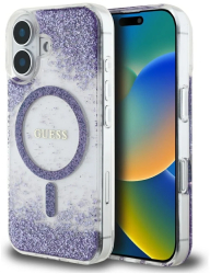 Husa pentru iPhone 16 - Guess Hardcase Resin Bottom Glitter MagSafe GUHMP16SRGRGEU - Purple 