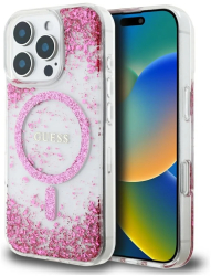 Husa pentru iPhone 16 Pro - Guess Hardcase Resin Bottom Glitter MagSafe GUHMP16LRGRGEP - Pink 