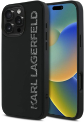 Husa pentru iPhone 16 Pro - Karl Lagerfeld 3D Design KLHCP16LRBKGVCK - Rubber Elongated Glitter Logo 