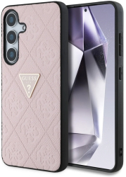 Husa pentru Samsung Galaxy S25 - Guess Leather Grained Hot Stamp 4G Triangle Metal GUHCS25SPGP4STRP - Pink 