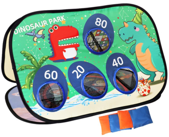 Joc pentru Copii Flippy Aruncarea Sacilor cu Nisip Sageti 8 Mingi 4 Saci Geanta Portabila Interactiv Model Dinozauri 77.5x44.5x42 c 