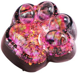 Jucarie Antistres Squishy Flippy cu Revenire Lenta Model Labuta de Pisica cu Sclipici 6.5x6 cm 60g Ambalaj Transparent Roz-Negru 