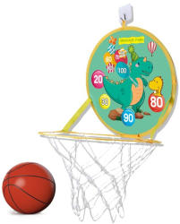 Jucarie Interactiva Flippy 2 in 1 Cos de Basket si Tinta de Darts Minge 16 cm Pompa 8 Mingii cu Scai Model Dragon Multicolor 