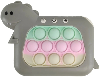 Jucarie Interactiva Pop It Whack A Mole Flippy Tip Consola Anti-Stres 4 Moduri de Joc din ABS si Silicon +3 Ani Model Dinozaur Gri 