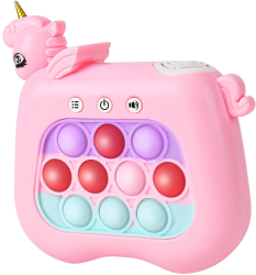 Jucarie Interactiva Pop It Whack A Mole Flippy Tip Consola Anti-Stres 4 Moduri de Joc din ABS si Silicon +3 Ani Model Unicorn Roz 