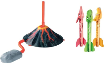 Jucarie pentru Copii Flippy Lansator de Rachete cu Piciorul un Singur Lansator 3 Rachete Donozauri cu Lumini 30 cm Inaltime Model Vulc 