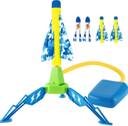Jucarie pentru Copii Flippy Lansator de Rachete cu Piciorul un Singur Lansator 4 Rachete Fara Lumini 40.5 cm Inaltime Multicolor 