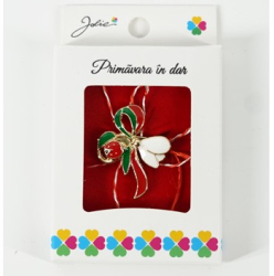 Martisor Brosa Mica in Cutie Dimensiune Brosa 2.5-3 cm Material Metal Model Ghiocel cu Fundita Rosu/Verde 