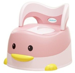 Olita pentru Copii Flippy +6 luni Detasabila cu Capac Antiderapanta din Plastic Colac Moale Model Ratusca 38x32x30 cm. Roz 