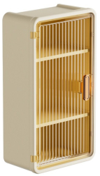 Organizator Cosmetice Flippy Montare pe Perete fara Perforare 36.5x10.9x20 cm cu 3 Rafturi din PP si ABS Bej Usa Transparenta 