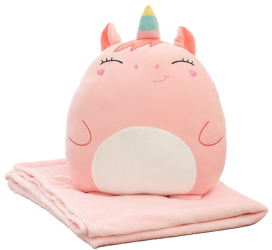 Patura 2in1 pentru Pat sau Canapea Flippy Model Jucarie Unicorn cu Spatiu de Depozitare Patura Microfibra 1x1.7 m Roz 