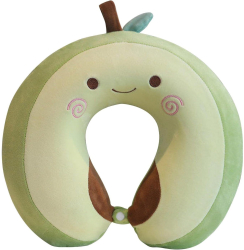 Perna de Calatorie in Forma de U Flippy Pentru Gat si Cap Umplutura din Spuma cu Memorie 30x30 cm Model Avocado Accesoriu de Voiaj Bi 