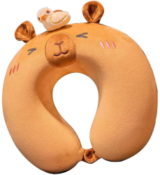 Perna de Calatorie in Forma de U Flippy Pentru Gat si Cap Umplutura din Spuma cu Memorie 30x30 cm Model Capybara Accesoriu de Voiaj B 