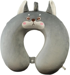 Perna de Calatorie in Forma de U Flippy Pentru Gat si Cap Umplutura din Spuma cu Memorie 30x30 cm Model Husky Accesoriu de Voiaj Biro 
