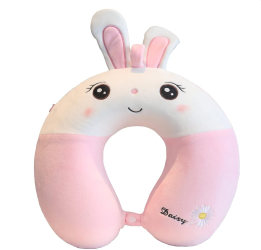 Perna de Calatorie in Forma de U Flippy Pentru Gat si Cap Umplutura din Spuma cu Memorie 30x30 cm Model Iepuras Accesoriu de Voiaj Bi 