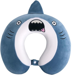 Perna de Calatorie in Forma de U Flippy Pentru Gat si Cap Umplutura din Spuma cu Memorie 30x30 cm Model Rechin Accesoriu de Voiaj Bir 