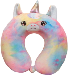 Perna de Calatorie in Forma de U Flippy Pentru Gat si Cap Umplutura din Spuma cu Memorie 30x30 cm Model Unicorn Accesoriu de Voiaj Bi 