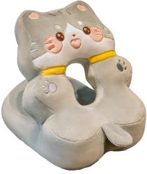 Perna din Spuma Flippy pentru Birou Calatorii Model Pisica Lavabila Umplutura de Bumbac Spatiu Cap in Forma de 8 30x35x30 cm Gri 