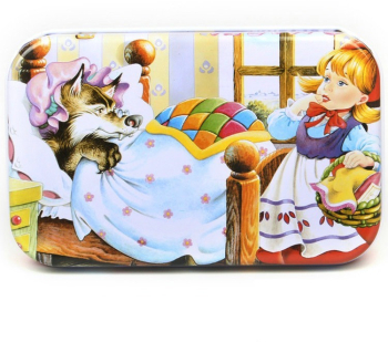Puzzle 60 de Piese din Lemn in Cutie Metalica Model Scufita Rosie Educativ Dezvoltare Abilitati Cognitive pentru Prescolari 22.5x13.5 c 
