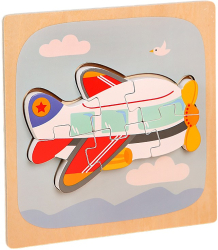 Puzzle Montessori din Lemn pentru Copii 3D 0-3 Ani Model Avion Educativ Intuitiv Creativ 6 Piese 15x15x0.5 cm Multicolor 