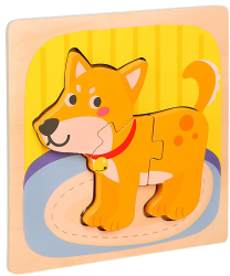 Puzzle Montessori din Lemn pentru Copii 3D 0-3 Ani Model Catel Educativ Intuitiv Creativ 3 Piese 15x15x0.5 cm Multicolor 