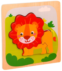 Puzzle Montessori din Lemn pentru Copii 3D 0-3 Ani Model Leu Educativ Intuitiv Creativ 3 Piese 15x15x0.5 cm Multicolor 