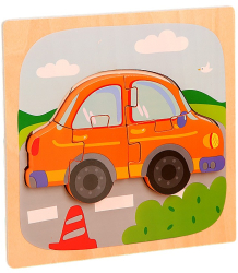 Puzzle Montessori din Lemn pentru Copii 3D 0-3 Ani Model Masina Educativ Intuitiv Creativ 5 Piese 15x15x0.5 cm Multicolor 