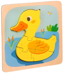 Puzzle Montessori din Lemn pentru Copii 3D 0-3 Ani Model Ratusca Educativ Intuitiv Creativ 5 Piese 15x15x0.5 cm Multicolor 