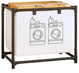 Raft/Cos Depozitare Haine Murdare Flippy pentru Baie 1 Cos Cadru de Otel Inoxidabil 97 x 44 x 57 cm Negru 