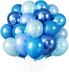 Set 10 Baloane din Latex Chrome Flippy Model Party 23 cm Diferite Nuante Albastru 2.2 g 