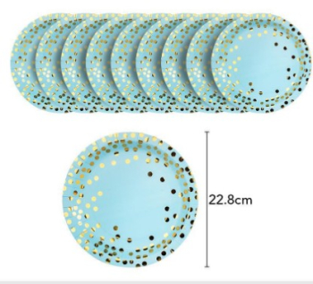 Set 10 farfurii diametru 23 cm albastru/auriu 
