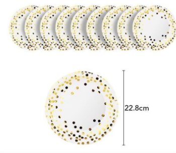 Set 10 farfurii Flippy diametru 23 cm alb/auriu 
